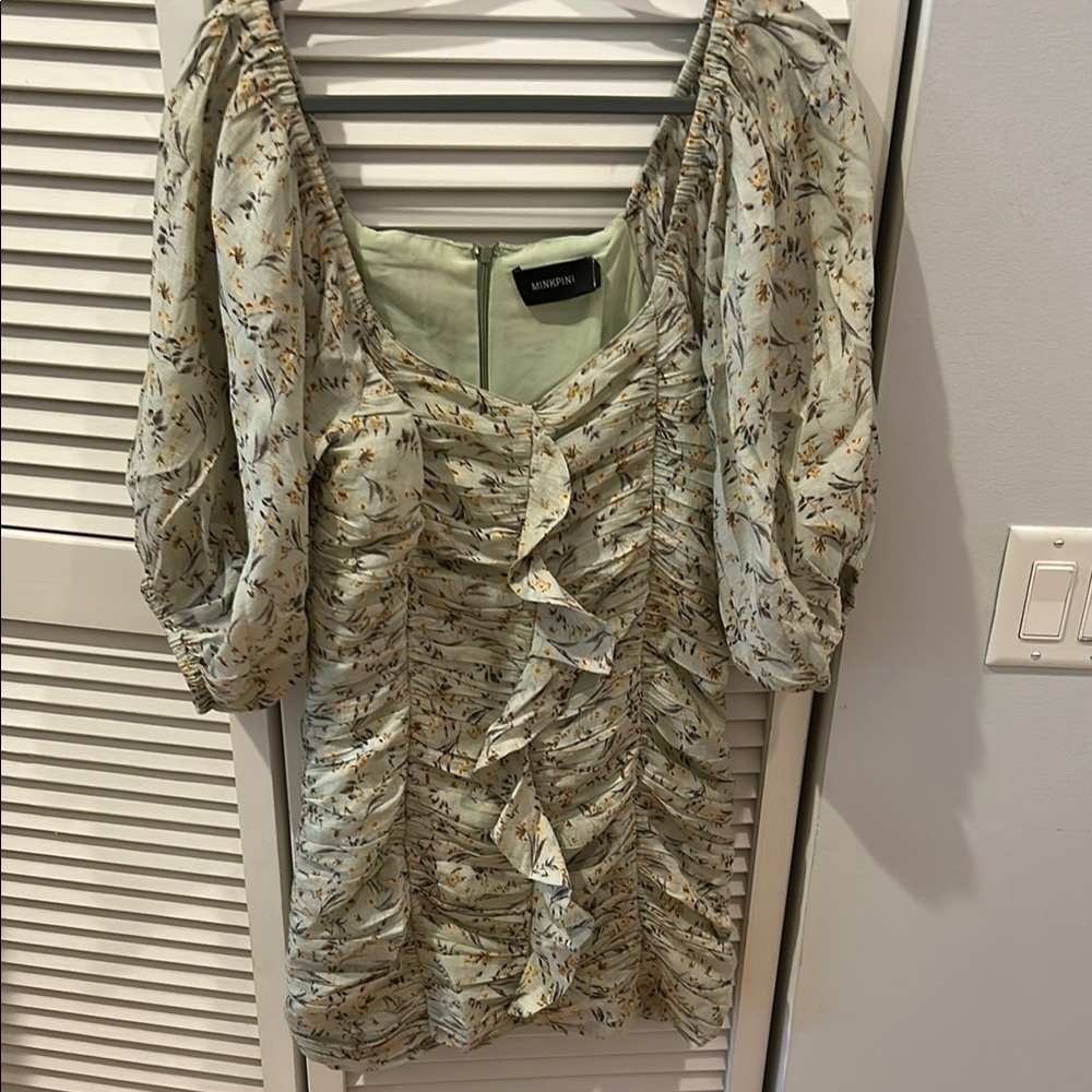 MINKPINK Floral Ruffle Blouse - Light Green